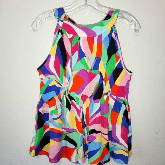 Ninety Clothing Sleeveless Pleated Tie Back Blouse Multi-Color Small - Picture 2 of 9